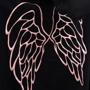 VICTORIA'S SECRET Angel Essentials Black Full Zip Hoodie PINK Angel Wings NEW XS